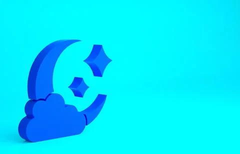 Blue Cloud with moon icon isolated on blue background. Cloudy night sign. Sle Illustrazione stock