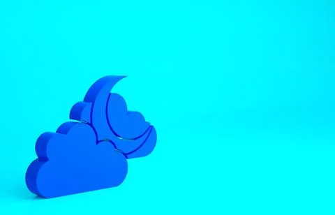 Blue Cloud with moon icon isolated on blue background. Cloudy night sign. Sle Stock Illustration