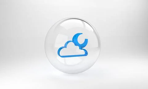 Blue Cloud with moon icon isolated on grey background. Cloudy night sign. Sle Stock Illustration