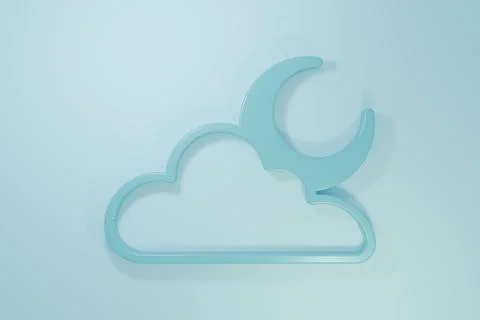 Blue Cloud with moon icon isolated on blue background. Cloudy night sign. S.. Illustrazione stock