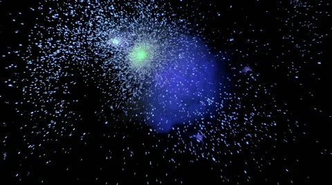 Blue cloud from multiple explosions filling frame with white sparks Video stock 59523598