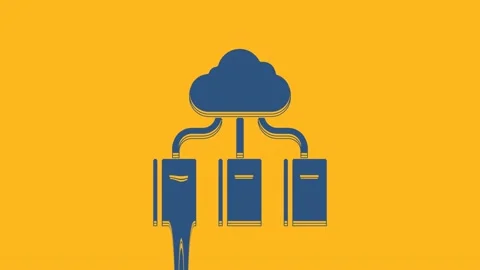 Blue Cloud or online library icon isolated on orange background. Internet Stock Footage 234729971