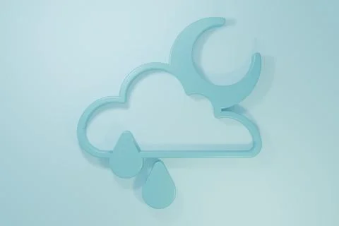 Blue Cloud with rain and moon icon isolated on blue background. Rain cloud .. Stock Illustration