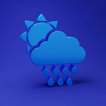 Blue Cloud with rain and sun icon isolated on blue background. Rain cloud p.. 库存插图