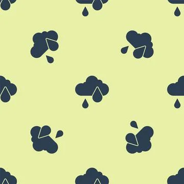 Blue Cloud with rain icon isolated seamless pattern on yellow background. Rain Stock Illustration
