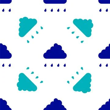 Blue Cloud with rain icon isolated seamless pattern on white background. Rain Illustrazione stock