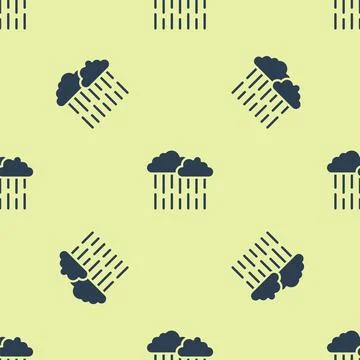 Blue Cloud with rain icon isolated seamless pattern on yellow background. Rain Stock Illustration