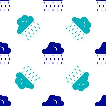 Blue Cloud with rain icon isolated seamless pattern on white background. Rain Stock Illustration