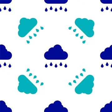 Blue Cloud with rain icon isolated seamless pattern on white background. Rain Illustrazione stock
