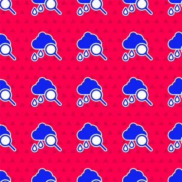 Blue Cloud with rain icon isolated seamless pattern on red background. Rain c 스톡 일러스트