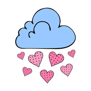 Blue cloud with a rain of pink hearts. Romantic flat illustration. Love card  Stock Illustration