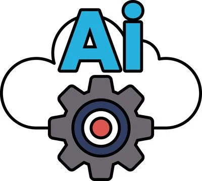 A blue cloud with a red circle in the middle and the letters AI on the right Stock Illustration