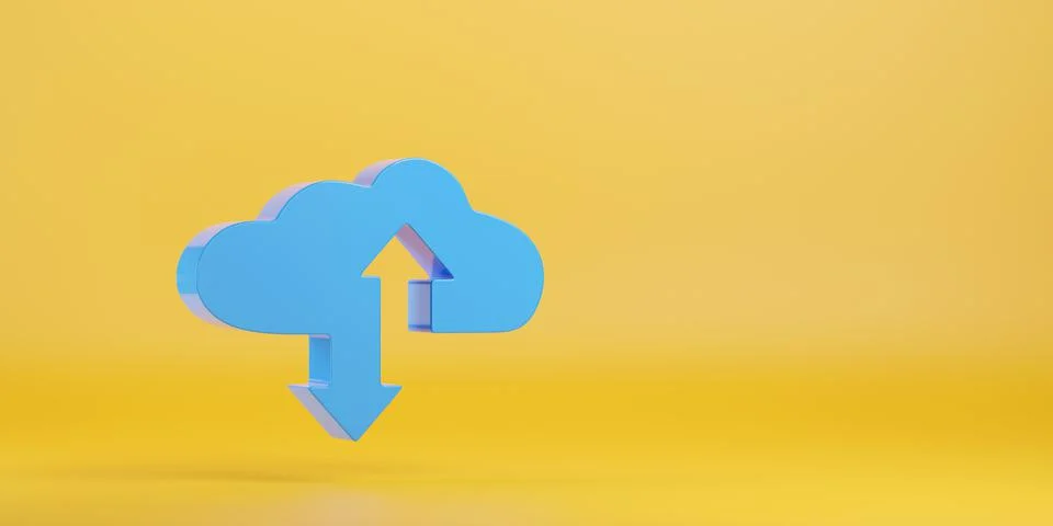Blue cloud shape with up and down arrows with copy space. Internet concept. 3d Foto stock