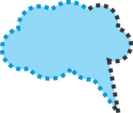 A blue, cloud shaped speech bubble with a dashed outline, perfect for addin.. Stock Illustration