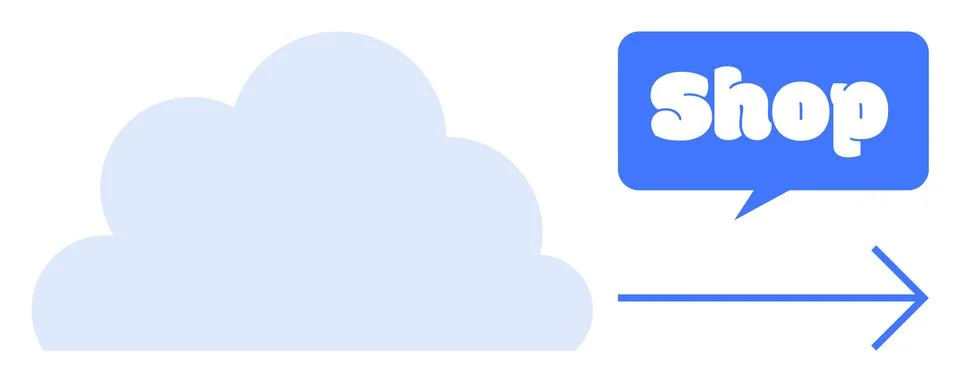 Blue Cloud with Shop Button and Right Arrow Indicating Direction Stock Illustration
