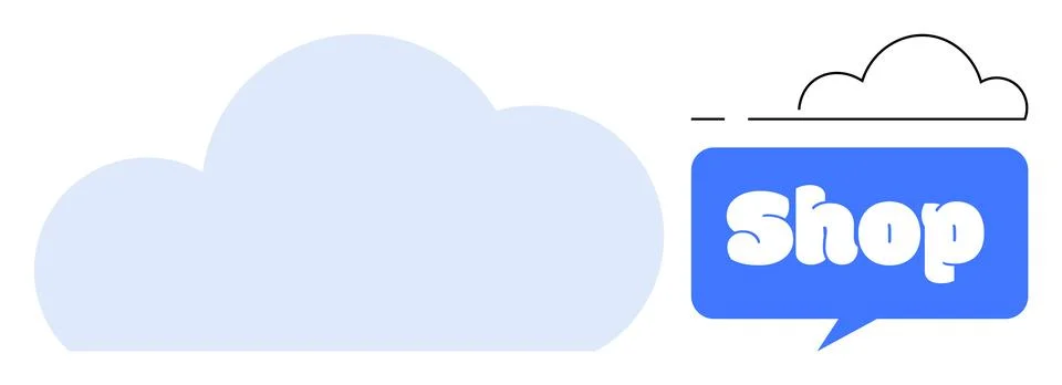 Blue Cloud with Shop Speech Bubble Icon Illustrazione stock