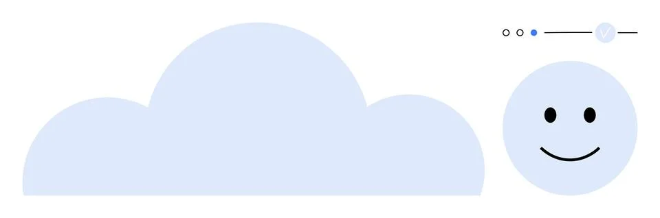 Blue cloud with smiling face icon next to a toggle bar indicator, dots, and c Illustrazione stock