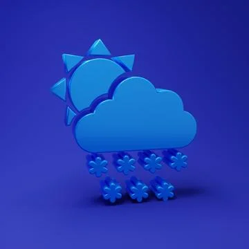 Blue Cloud with snow and sun icon isolated on blue background. Cloud with s.. Stock Illustration