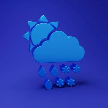 Blue Cloud with snow, rain and sun icon isolated on blue background. Weathe.. 库存插图