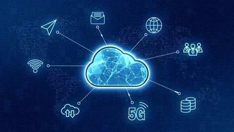Blue cloud storage connection and data transfer futuristic technology background Stock Footage 154265919