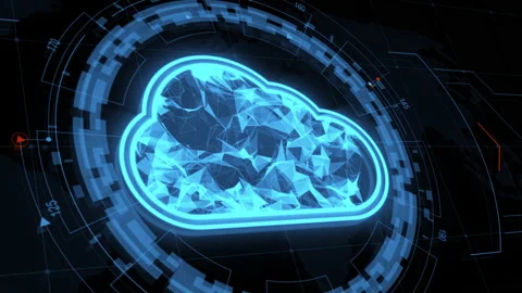 Blue cloud storage icon with head up display technology and futuristic elements Stock Footage 147839004