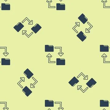 Blue Cloud storage text document folder icon isolated seamless pattern on yellow 스톡 일러스트