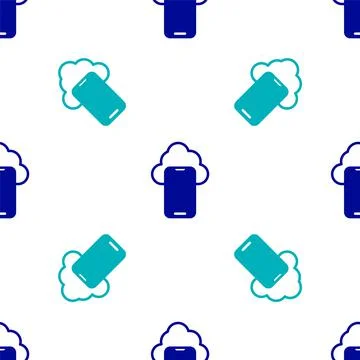 Blue Cloud technology data transfer and storage icon isolated seamless pattern Stock Illustration