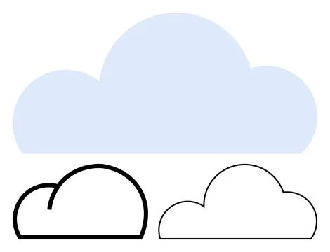 Blue Cloud with Two Black and White Outline Variants 库存插图
