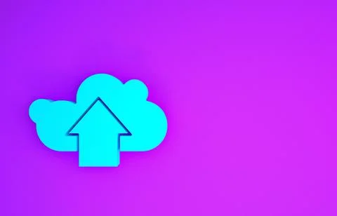 Blue Cloud upload icon isolated on purple background. Minimalism concept. 3d  Illustrazione stock