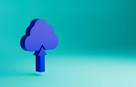 Blue Cloud upload icon isolated on blue background. Minimalism concept. 3D Stockillustratie