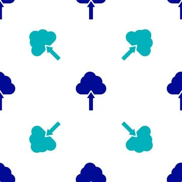 Blue Cloud upload icon isolated seamless pattern on white background. Vector Illustrazione stock