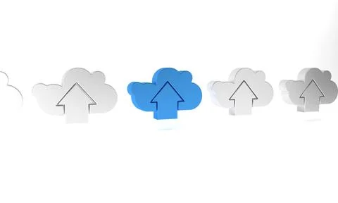 Blue Cloud upload icon isolated on white background. Minimalism concept. 3D.. イラスト素材