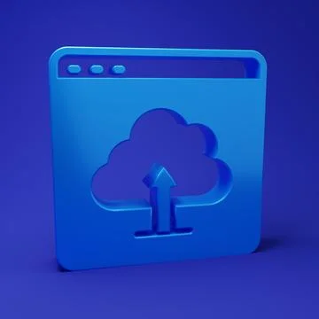 Blue Cloud upload icon isolated on blue background. Minimalism concept. 3D .. Illustrazione stock