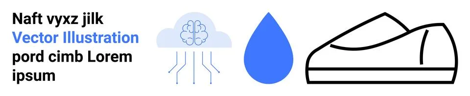 Blue Cloud, Water Drop, and Shoe with Sample Text for Tech and Weather Themes Stock Illustration