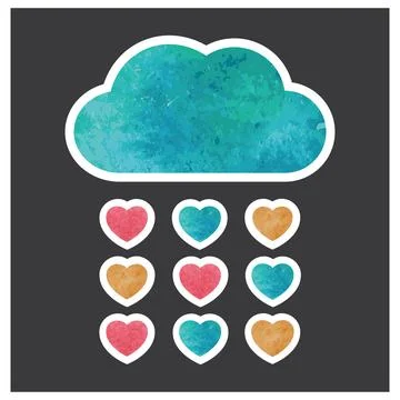 A blue cloud from which blue, red and orange hearts rain. Stock Illustration
