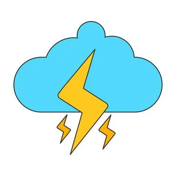 Blue cloud with yellow glowing lightning bolt. Weather on isolated white ba.. Stock Illustration