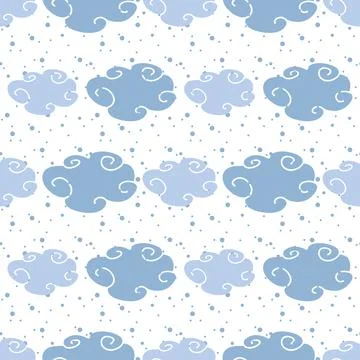 Blue clouds abstract seamless pattern on background with dots Illustrazione stock
