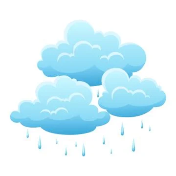 Blue clouds and raindrops on white background. Stock Illustration