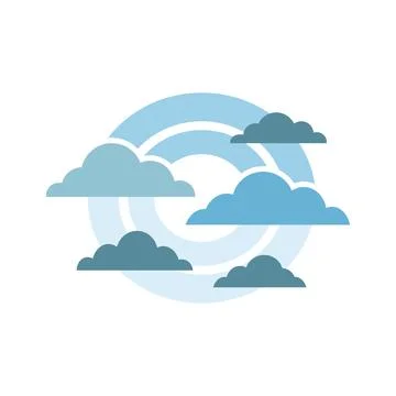 Blue Clouds with Concentric Circles Background Flat Vector Illustration Stock Illustration
