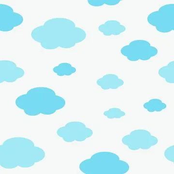Blue clouds of different sizes on a light background. Seamless pattern. Chi.. イラスト素材