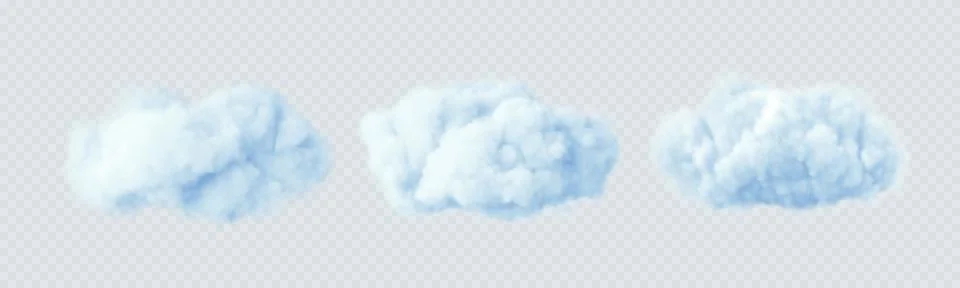 Blue clouds isolated on a transparent background. 3D realistic set of clouds Illustrazione stock