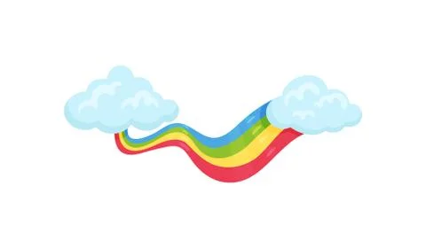 Blue clouds with multicolored rainbow. Wall decor for children room. Flat vector 스톡 일러스트