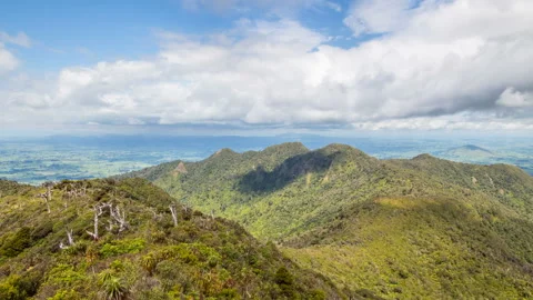 Blue clouds sky in wild mountains forest New Zealand nature landscape Time lapse Stock-Footage 145023418