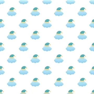 Blue clouds wearing nightcaps seamless pattern background Stock Illustration