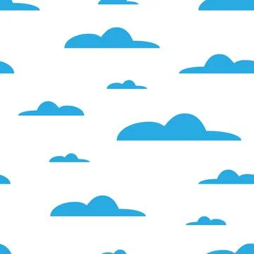 Blue clouds on white background. Sky seamlesss pattern. Cartoon modern white Illustrazione stock