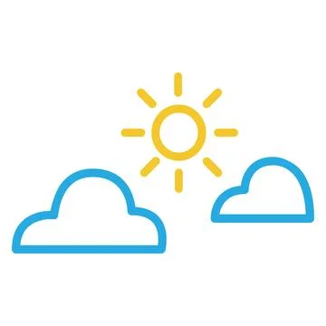 Blue Clouds With Yellow Sun Line Icon Stock Illustration