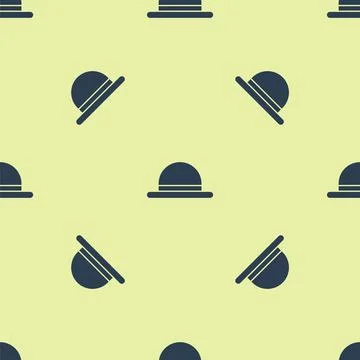 Blue Clown hat icon isolated seamless pattern on yellow background. Bowler hat Stock Illustration