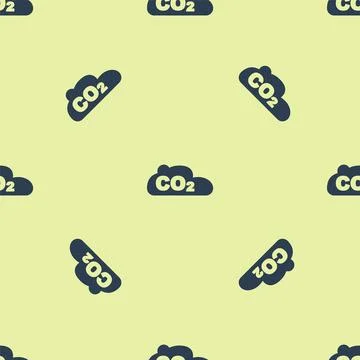 Blue CO2 emissions in cloud icon isolated seamless pattern on yellow backgrou 스톡 일러스트