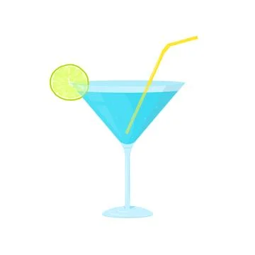 Blue cocktail with lime slice Stock Illustration