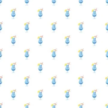 Blue cocktail with slice of lemon pattern Stock Illustration